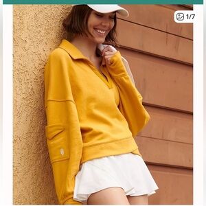Free People Movement Yellow Cropped Collared Sweatshirt Size Medium